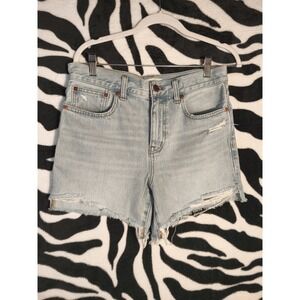 Madewell Relaxed Mid-Length Denim Shorts Size 26 Light Wash Distressed